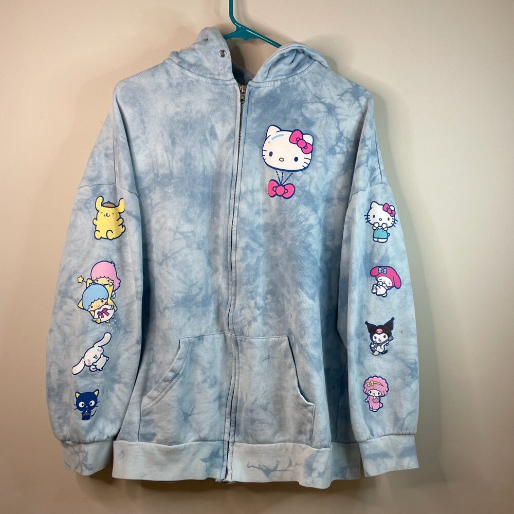 Hello Kitty & Friends Sanrio x Hot Topic Blue Tie Dye Zip up Hoodie Size M